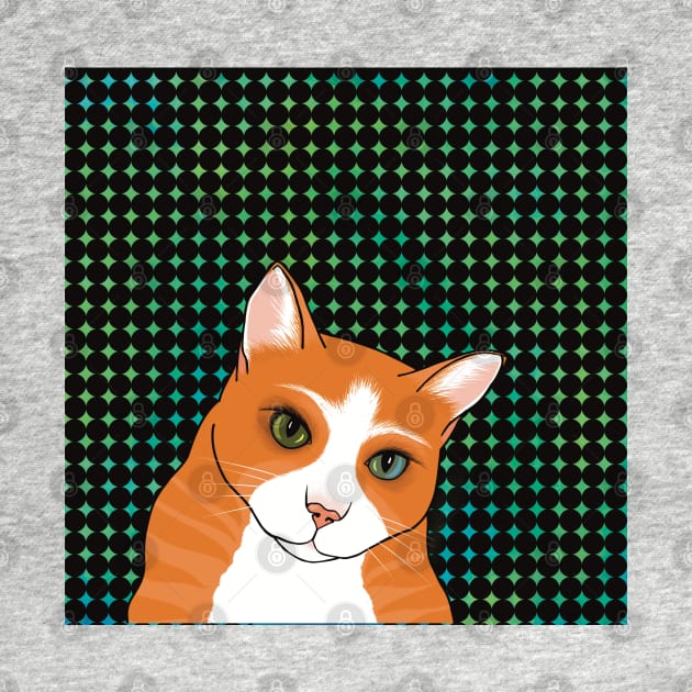 The Cute Ginger cat is watching you from an abstract pattern background by marina63